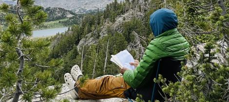 sitting in the woods 