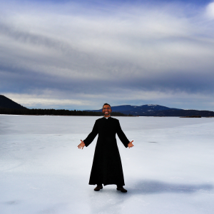 Standing on a frozen lake. 