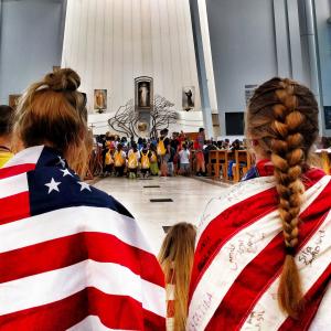 draped with the American flag 